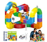 Electric Train Set, DIY Magic Rail Cube Track Set, Flexible Race Track, Gravity-Defying Motorized Car & Rail Cube Building Toy, Creative Christmas Birthday Gift for Boys Girls (81PCS)