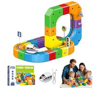 Electric Train Set, DIY Track Building Toy, Flexible Race Track with Motorized Car, Creative Gift for Boys and Girls, 51-Piece Magic Rail Cube Set