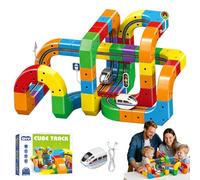 Electric Train Set, DIY Track Building Toy, Flexible Race Track with Motorized Car, Creative Gift for Boys and Girls, 51-Piece Magic Rail Cube Set