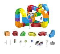 Electric Train Set, Flexible Race Track, 3D Embedded Layouts Train Track Set for Kids, Motorized Car & Rail Cube Building Toy, Christmas Birthday Gifts for Boys Girls (B(81pcs))