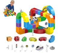 Electric Train Set Flexible Race Track for Kids 4 6 7 8, 32 Pcs Car Track for kids 3-5, Building Toy Train Track Gravity-Defying 3D Embedded Layouts & Motorized Car (81pcs)