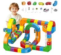 Electric Train Set Flexible Race Track for Kids 4 6 7 8, 88 Pcs Car Track for Toddlers 3-5, Building Toy Train Tracks Gravity-Defying 3D Embedded Layouts & Motorized Car, STEM Learning Gift