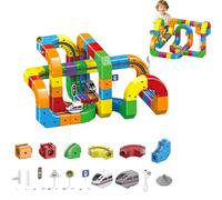 Electric Train Set Flexible Race Track for Kids 4 6 7 8, 88 Pcs Car Track for Toddlers 3-5, Building Toy Train Tracks Gravity-Defying 3D Embedded Layouts & Motorized Car, STEM Learning Gift