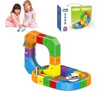 Electric Train Set, Flexible Race Track,Gravity-Defying 3D Embedded Layouts & Motorized Car, Magnetic Train Track Set for Kids, Rail Cube Building Toy Gifts for Kids Boys Girls 51pcs