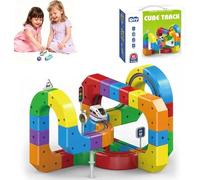 Electric Train Set, Flexible Race Track,Gravity-Defying 3D Embedded Layouts & Motorized Car, Magnetic Train Track Set for Kids, Rail Cube Building Toy Gifts for Kids Boys Girls 81pcs