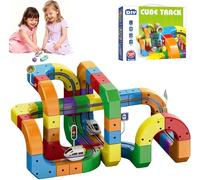 Electric Train Set, Flexible Race Track,Gravity-Defying 3D Embedded Layouts & Motorized Car, Magnetic Train Track Set for Kids, Rail Cube Building Toy Gifts for Kids Boys Girls 123pcs