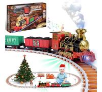 Electric Train Set for Boys Girls, Battery Operated Toy Train with Cold Steam Mist, Realistic Lights and Sounds, DIY Tracks, Educational Vintage Locomotive Play Set for Toddlers Kids Age 3-8