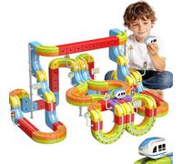 Electric Train Set for Kids, 141PCS 3D Cube Track with Train, Traffic Signs & Bridge, DIY Building Toys for Boys Girls, Creative Toy Birthday for Kids 3-12 Years Old