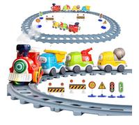Electric Train Set for Toddlers,Realistic Sound & Lights, Steam Spray,Magnetic Connection, Tracks & Road Signs, Train Toys Christmas Birthday Gift for Kids Boys Girls