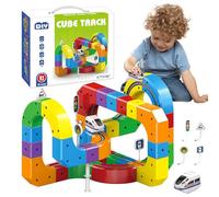 Electric Train Set, Magic Rail Cube Train Set, 3D Embedded Layouts Train Track Set with Gravity-Defying Motorized Train, DIY Cube Flexible Race Track,Easter Birthday Gift for Boys Girls (81PCS)