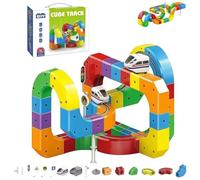 Electric Train Set - Track Fusion Magnetic Toy, Flexible 3D Building Tracks, STEM Car Tracks for Kids, DIY Cube Trains Toy Set (81 pcs)