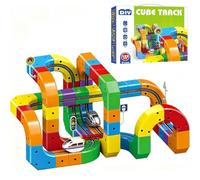 Electric Train Set, Track Fusion Toy, Magic Rail Cube Train Set, with Gravity-Defying, 3D Embedded Layouts Building Toy, DIY Cube Track, for Kids, Christmas, Boys Girls 123pcs