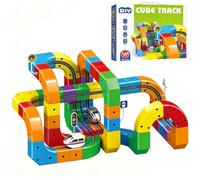 Electric Train Set, Track Fusion Toy, Magic Rail Cube Train Set, with Gravity-Defying Motorized Train, 3D Embedded Layouts Train Track Set, DIY Cube Track(51/81/123PCS) (123PCS)