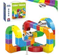 Electric train set, track fusion train toy, magic track cube train set, gravity resistant electric train, DIY cube track, children's flexible competition 3D building track (123)