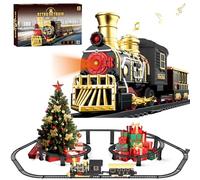 Electric Train Set with 3D Elevated Tracks Music, Locomotive Passenger Carriages, Lights & Quiet Mode Christmas Train for Kids Birthday Gift Holiday Toy for Boys Girls 3 4 5 6 7