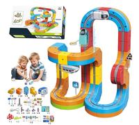 Electric Train Set with Flexible Race Track, 85 PCS Magic Rail Cube and Magnetic Track Set, Gravity-Defying Building Toy Gifts for Kids