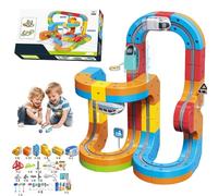 Electric Train Set with Flexible Race Track, 85 PCS Magic Rail Cube and Magnetic Track Set, Gravity-Defying Building Toy Gifts for Kids