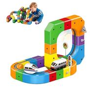 Electric Train Set with Motorized Car, 81 PCS Magnetic Track, Flexible Race Track & 3D Embedded Layouts for Kids