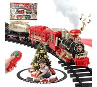 Electric Train Set with Smoke, Lights & Sounds, Remote Control Christmas Train Set with Locomotive, Passenger, Cargo & Tanker Cars, for Around the Christmas Tree Decoration & 3 4 5 6 7 8 Kids Toys