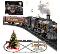 Electric Train Sets for Kids Metal Alloy Christmas Train Toys Steam Locomotive, Glowing Passenger Carriages, Luxury Tracks, Light & Sounds Rechargeable Birthday Gifts for Boys Girls Red