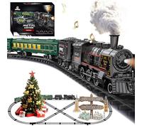 Electric Train Sets for Kids Metal Alloy Christmas Train Toys Steam Locomotive, Glowing Passenger Carriages, Luxury Tracks, Light & Sounds Rechargeable Birthday Gifts for Boys Girls Green
