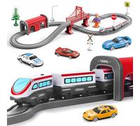 Electric Train Sets for Kids, 67 Pcs Trains Toy with Sound Operated & Figure Eight Magnetic Tracks, Compatible with Thomas, Brio, Christmas Birthday Gifts for 3 4 5 6 7 8 Years Old Boys Girls-Red