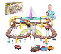 Electric Train Sets for Kids, Battery-Powered Train with 2 Freight Car, Sedan, Railway, Lane, Bridges, Lights and Sounds, Great Christ Gift for Kids Ages 3 4 5, Boys and Girls