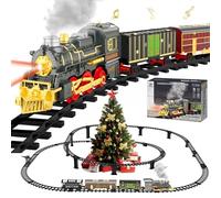 Electric Train Sets for Kids Christmas Train Toys Steam Locomotive Passenger Carriages Deluxe 2-Layer Track with Lights & Sounds(ON/Silent/OFF) Rechargeable Birthday Gifts for Boys Girls