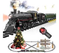 Electric Train Sets Remote Control for Kids Metal Alloy Christmas Train Toys Steam Locomotive Glowing Passenger Carriages Luxury Tracks Light & Sounds Rechargeable Birthday Gifts for Boys Girls Green