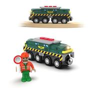 Electric Train Toys for Wooden Tracks, Green Tank Battery Operated Locomotive with Magnetic Trains, Motorized Train for Kids Compatible with Thomas & Friends, Brio, Chuggington