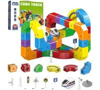 Electric Train Track Set, 3D Gravity-Defying Building Toy with Motorized Car and Infinity Cube Layouts, 81-Piece Building Kit for Family Fun