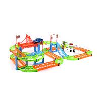 Electric Train Track Toy with Slippy Burr Free Tracks (Colorful) | Safe educational race car track toy for children features rich traffic signs and removable tracks with snap lock structure