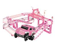 Electric Train Track Toy with Slippy Burr Free Tracks (Pink) | Safe educational race car track toy for children features rich traffic signs and removable tracks with snap lock structure