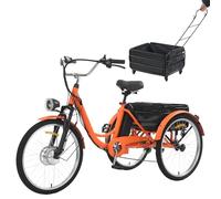 Electric Tricycle Adult 3-Wheel E-Bike 36V Removable Battery, Low Step-Through Frame, Large Basket 160Kg Load, Orange