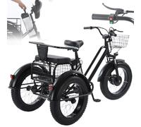 Electric Tricycle for Adults, 20'' Fat Tire Motorized E-Trike, Removable Lithium Battery, Brushless Motor, Front & Rear Basket, Differential