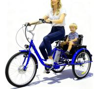 Electric tricycle for adults, 24-inch wheels, with 36V 12Ah lithium battery and multi-functional basket on the rear seat, maximum load 150 kg, human-powered and motor-assisted. (blue)