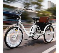 Electric Tricycle for Adults 24'' Tricycle with Rear Basket for Women E Trike 36V 13Ah Lithium Batteries Multi-functional rear seat basket Maximum Load 450 lbs (white)