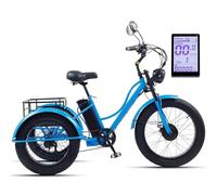 Electric Tricycle for Adults, 3-Wheel Design with Large Basket, 48V 15Ah Battery, 7 Speeds, LCD Display, Headlight, 65km Range, Fat Tires for Seniors