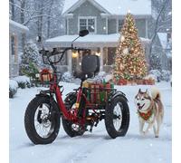 Electric Tricycle for Adults 48V15.6Ah Ebike Folding Aluminum Alloy Fat Tire 3 Wheel Electric Trike Hydraulic Shock Absorber Hydraulic disc Brake, Rear motor Differential (Red)