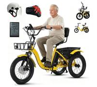Electric Tricycle For Adults,Foldable,48v 13ah,18x3-Inch Wide Tires A | 7-Speed,3 Power Modes,With Large Basket/Helmet/Lcd Display,44km Range,For Shopping & Picnics