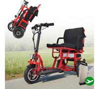 Electric Tricycle for The Elderly Foldable Three Wheeled Mobility Scooter Includes Charger and Basket Replaceable Battery Multi Functional Electric Wheelchair Easy to Use,Red,10 inch Tires