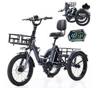Electric Trike for Adults Elderly, 20 Inch Foldable Three Wheel E-Bike with Basket, LCD Screen, 48V 13Ah Battery, 45km Range, 200kg Load, Beach Snow Outdoor Cycling