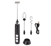 Electric Tumbler Stirrer Rechargeable Handheld Mini Foam Maker for Coffee Egg Hot Chocolate Black Premium 304 Stainless Steel Mixing Head ABS Plastic Handle Three Speed Control