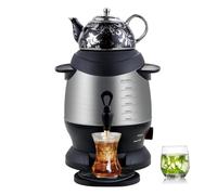 Electric Turkish Tea Maker, 2200W Stainless Steel Samovar with Keep Warm Function, 4L Capacity, Auto Shut-Off, Boil Dry Protection, Includes 1L Ceramic Teapot