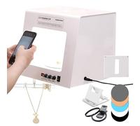 Electric Turntable Gold and Silver Jewelry Photo Light Box,Jewelry Shooting Tent Softbox with 4 Dimmable Fill Light & Adjustable Speed Turntable,360° Hanging Rotating Rack,for Small Items(TB300)