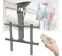 Electric TV Ceiling Mount, Motorized TV Lift Stand with Dual Remote Control, Adjustable Wall & Ceiling Bracket for Most Flat/Sloping Roofs, 0-85° Flip Down