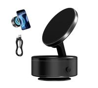 Electric Vacuum Magnetic Suction Phone Mount, Folding Holder, 360° Rotation Adjustable Suction Cup Magnetic Holder for Car, Gym, Mirror, Smooth Surface (Black)
