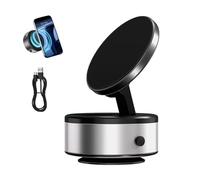 Electric Vacuum Magnetic Suction Phone Mount, Folding Holder, 360° Rotation Adjustable Suction Cup Magnetic Holder for Car, Gym, Mirror, Smooth Surface (Silver)