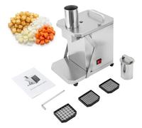 Electric Vegetable Dicer Machine, Commercial & Home Fruit Chopper for | Safety induction sensor auto-stops the motor when the lid opens, with 5 interchangeable blade nets for 6-15 mm cubes