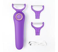 Electric Vegetable Peeler | Automatic Orbital Peeler with 3 Stainless Steel Blades | USB Rechargeable for Potatoes, Apples, Carrots | Dishwasher Safe & Lightweight (Kitchen, Camping) (Purple)